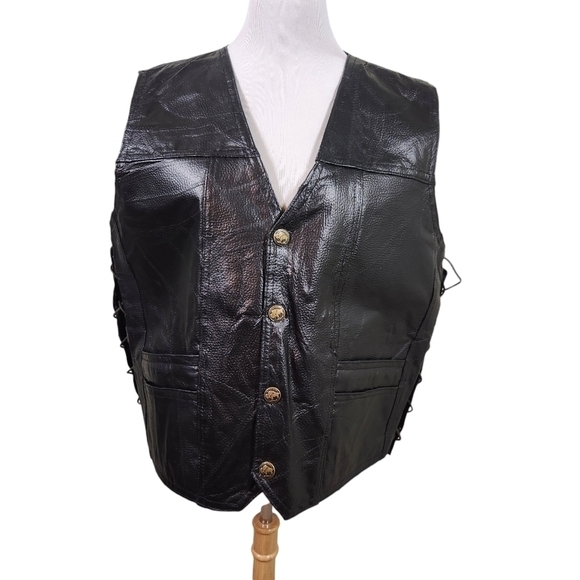 Diamond Plate Buffalo Genuine Leather Motorcycle Vest, sz 3X - Picture 2 of 10